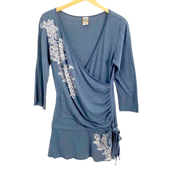 Weavers Girl Heather Blue With White Floral Print Tunic Top Mini Dress,Juniors M - Picture 1 of 11